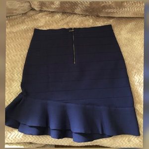 Bebe Navy Blue Ruffled Bandage Miniskirt